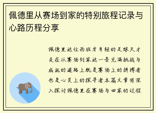 佩德里从赛场到家的特别旅程记录与心路历程分享
