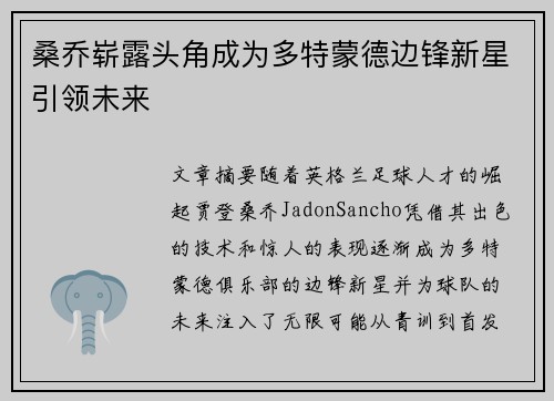 桑乔崭露头角成为多特蒙德边锋新星引领未来 桑乔崭露头角成为多特蒙德边锋新星引领未来